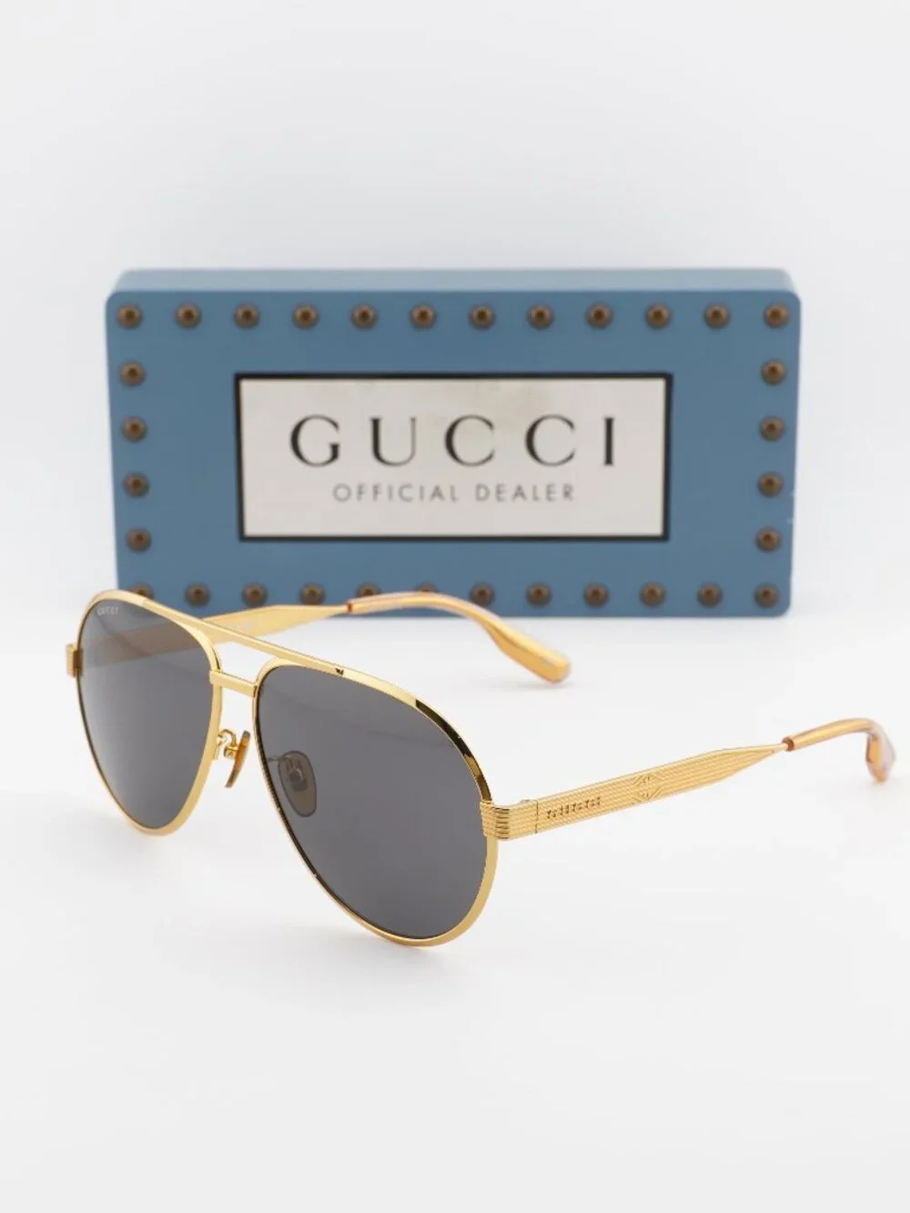 Gucci GG1513S 001 Aviator Sunglasses - Gold\Grey